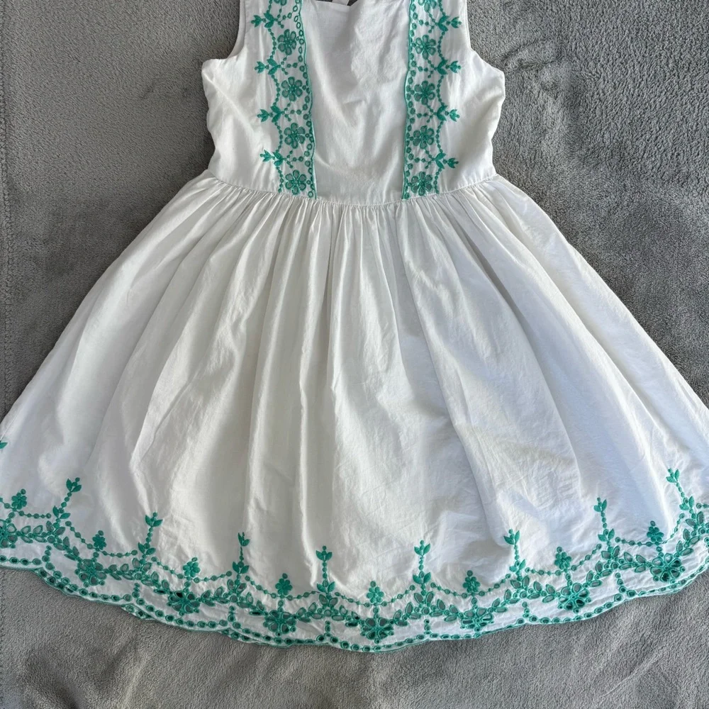 Janie and Jack Girls White Embroidered Cotton Dress Size 8 Button Back Summer